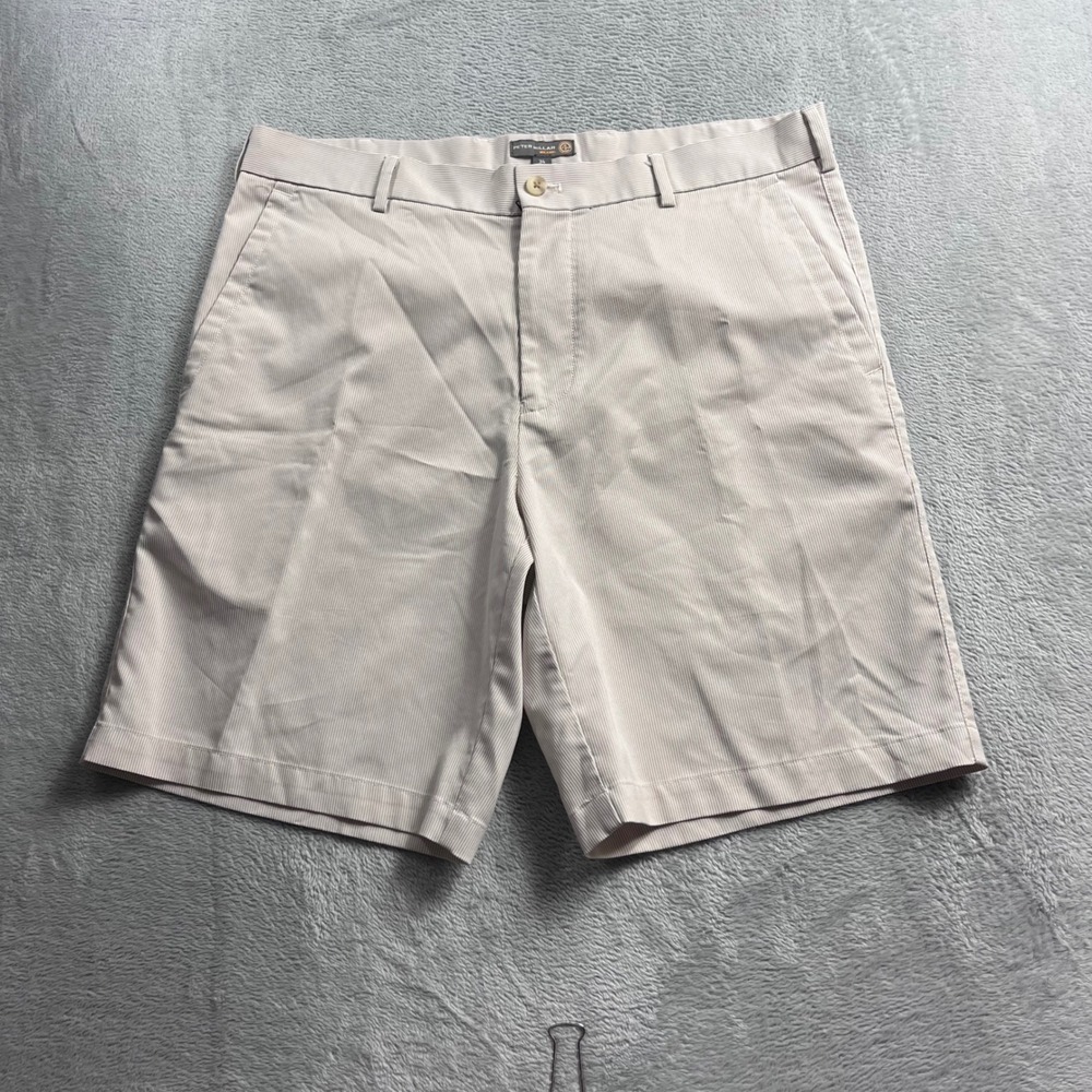 Peter Millar Wicking Khaki White Striped Golf Shorts Mens 34 MS16EB84